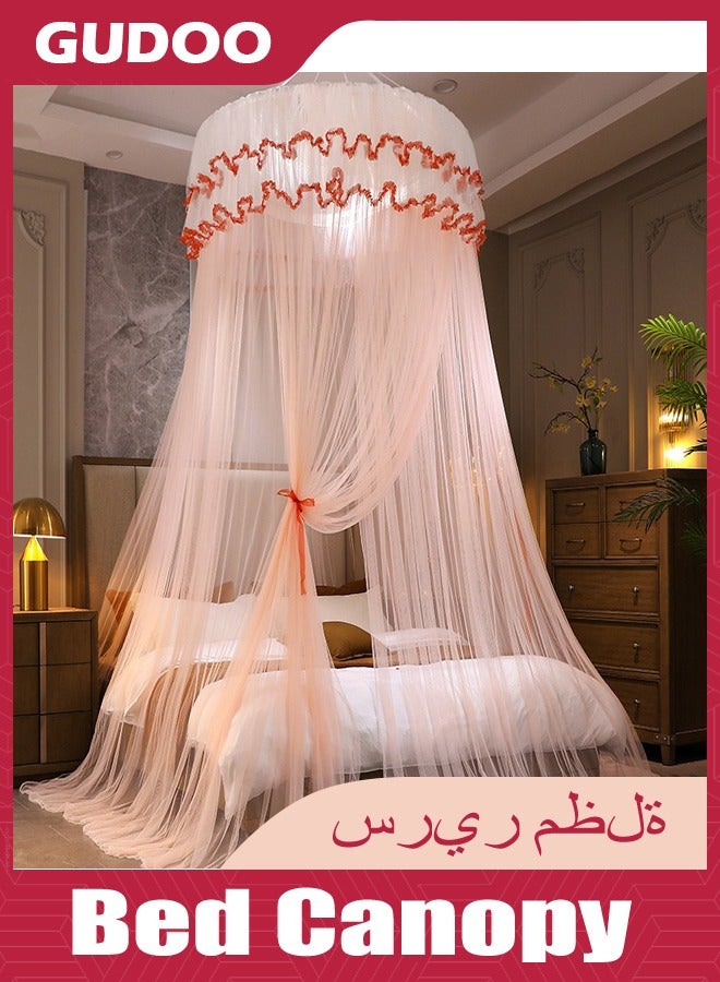 GUDOO Bed Canopy Elegant Lace Round Sheer Mesh Bed Bedspread Round Hoop Bed Canopy Mosquito Net For Single To King Size Bed Curtain 150centimeter  - Image 3