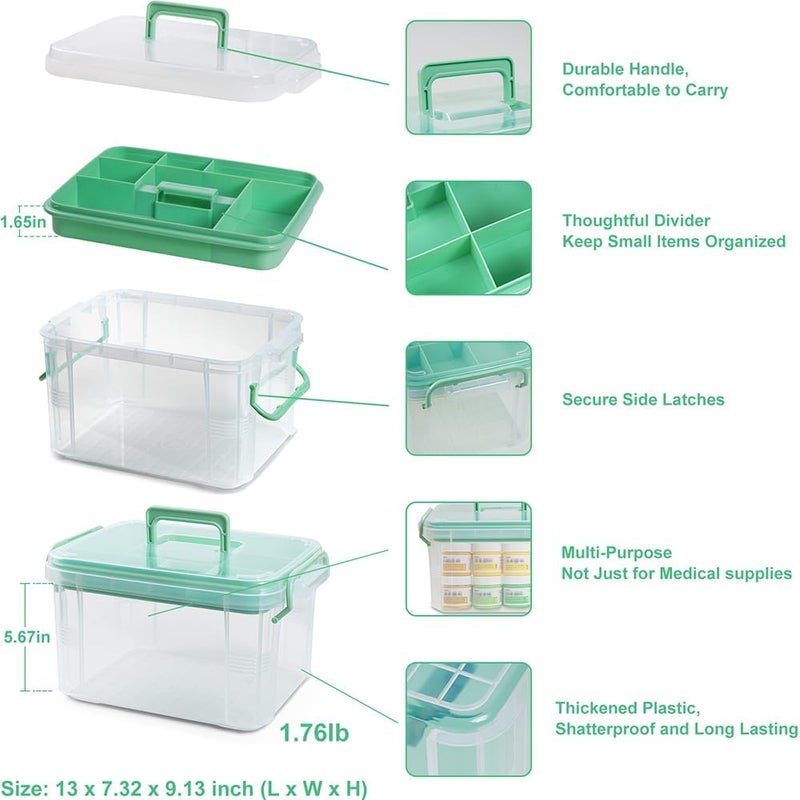 HEY FOLY 15qt Clear Medicine Organizer Storage Box with Tray, Plastic First Aid Box Empty, Thickened Medicine Container Chest, Multipurpose Medical Case with Labels, Medicine Caddy with Lids Handles - Image 2