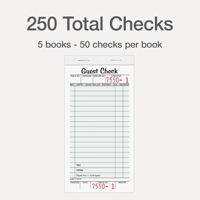 Adams Guest Check Pads - Single Part, Perforated, White, 3-2/5" x 6-3/4", 50 Sheets/Pad, 5 Pads/Pack - Image 2