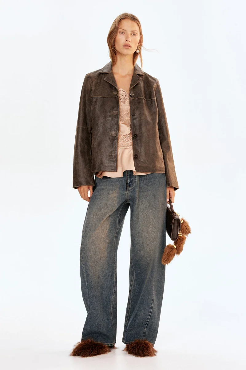 اتش اند ام جاكيت من الجلد