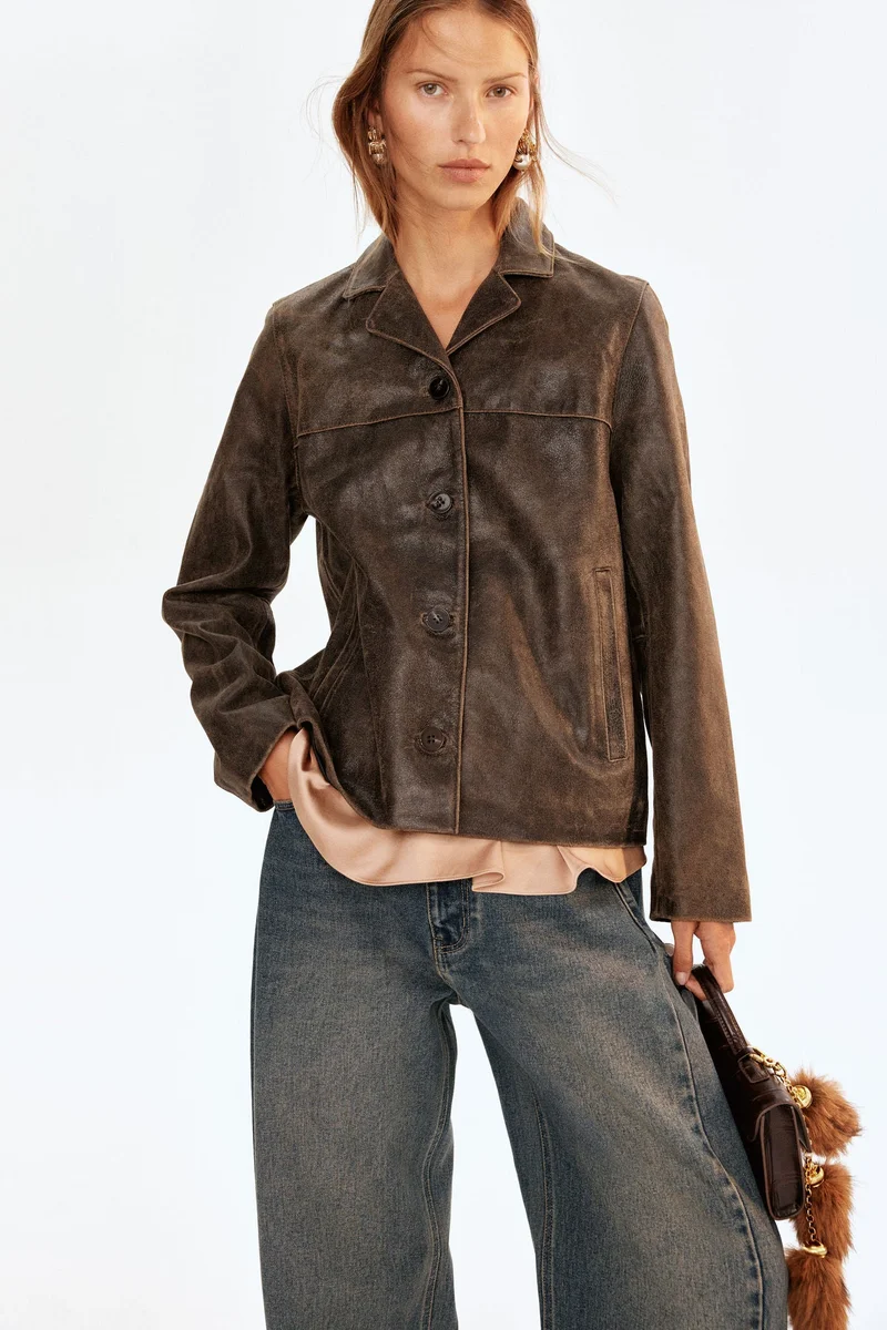 اتش اند ام جاكيت من الجلد