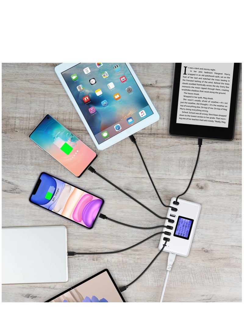USB Charger: 8-Port Charging Station with Compact LCD Display - 60W, 12A - Compatible with iPhone, iPad, Samsung, Kindle Tablet, Bluetooth Headset, and More  - Image 4