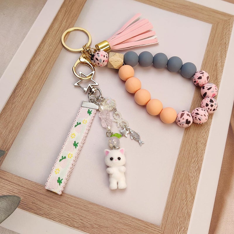 Nalefow Cute Pink Keychain, Fuzzy Cat Keychain Aesthetic Y2K KeychainCharms Stylish KeychainsAccessories for Bag Charms Purse Gifts (2PCS Woven Cat Sets) - Image 4