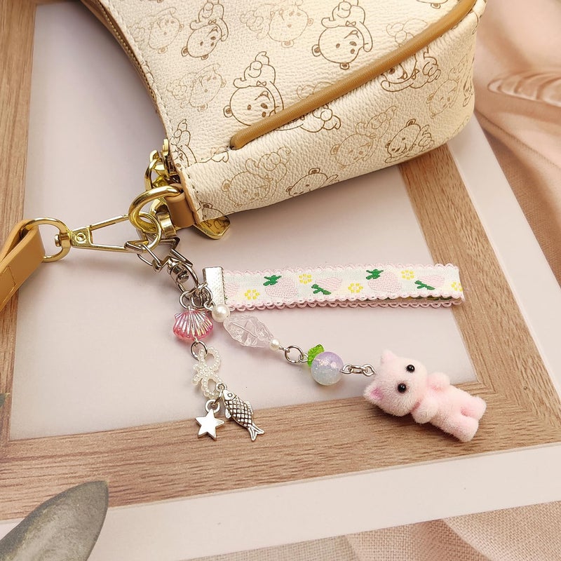 Nalefow Cute Pink Keychain, Fuzzy Cat Keychain Aesthetic Y2K KeychainCharms Stylish KeychainsAccessories for Bag Charms Purse Gifts (2PCS Woven Cat Sets) - Image 5