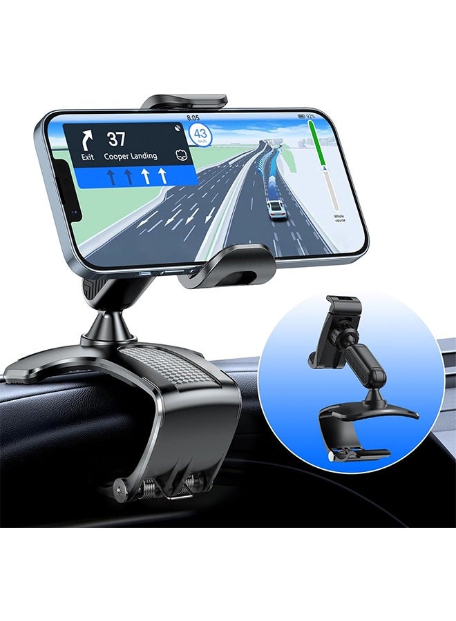 General Car Dashboard Phone Clip Holder, 360° Rotating Dash Steering Wheel Cell Phone Clamp Mount Stand Compatible with 4-7 Inch Smartphones (Black)  - Image 1