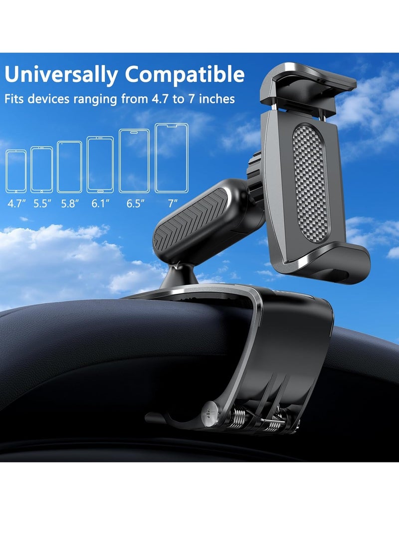 General Car Dashboard Phone Clip Holder, 360° Rotating Dash Steering Wheel Cell Phone Clamp Mount Stand Compatible with 4-7 Inch Smartphones (Black)  - Image 4