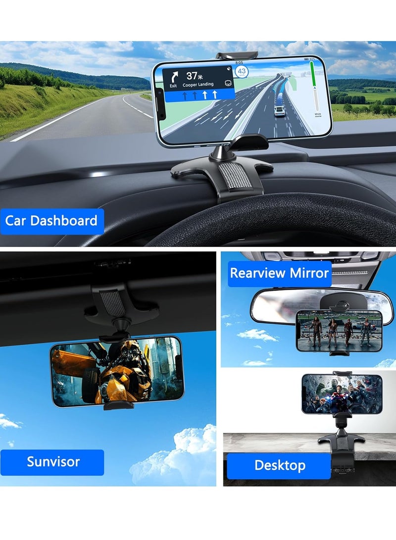 General Car Dashboard Phone Clip Holder, 360° Rotating Dash Steering Wheel Cell Phone Clamp Mount Stand Compatible with 4-7 Inch Smartphones (Black)  - Image 5