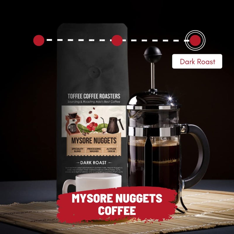 Toffee Coffee Roasters | Mysore Nuggets Coffee| Arabica Freshly Dark Roast| Size: 250 gm | Grind: Whole Beans | Grounded Coffee Notes: Nutty, Chocolaty and Slight Smokiness - Image 3