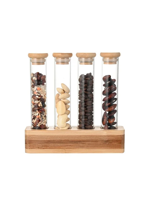 1Chase Borosilicate Glass Storage Tubes With Bamboo lid and Wooden Base , Set of 4, 100 ML