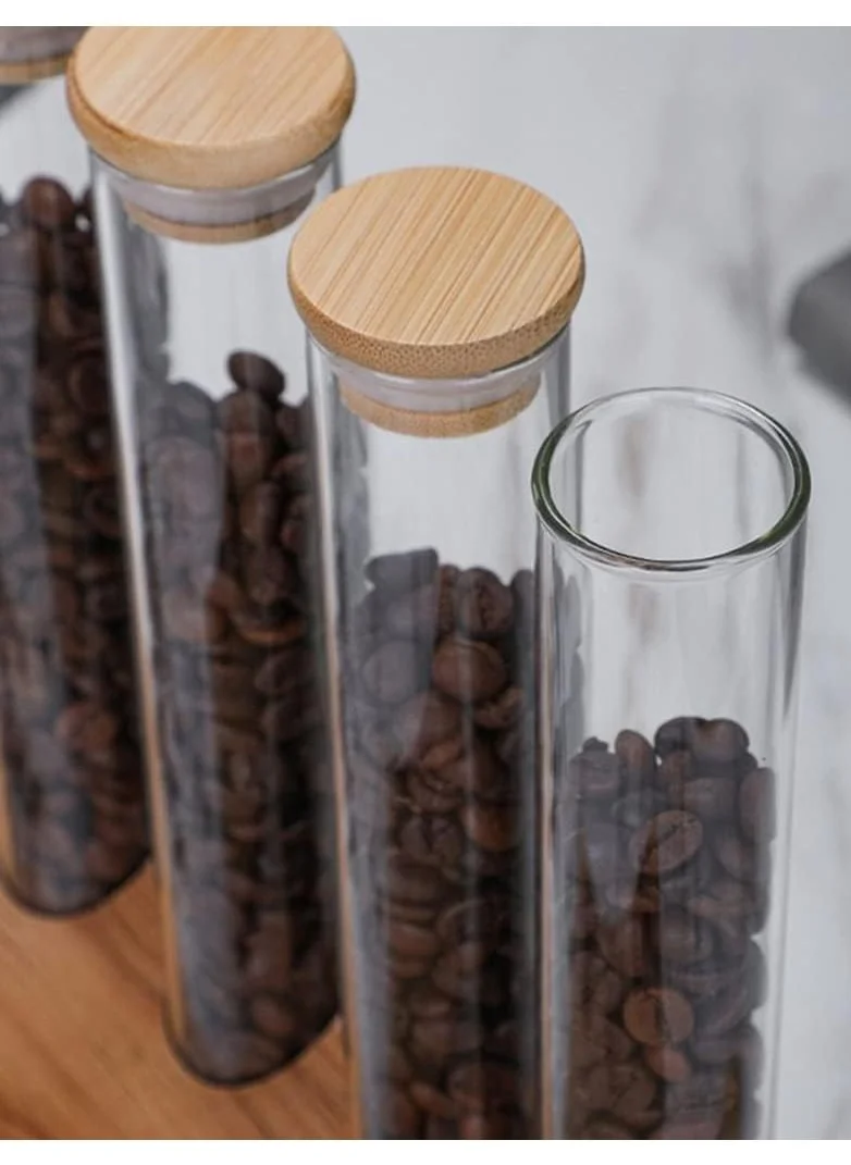 1 تشيس Borosilicate Glass Storage Tubes With Bamboo lid and Wooden Base , Set of 4, 100 ML