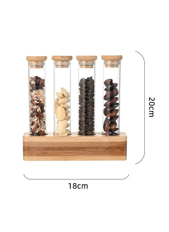 1 تشيس Borosilicate Glass Storage Tubes With Bamboo lid and Wooden Base , Set of 4, 100 ML