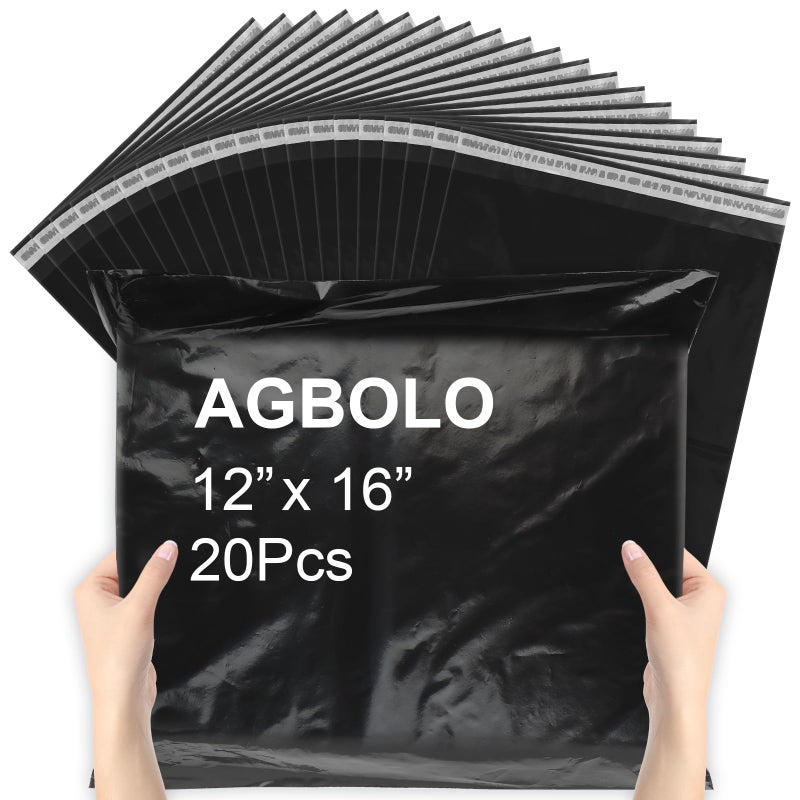 AGBOLO Poly Mailers, 12x16 Shipping Bags for Clothes, 20 Pcs Packaging Bags, Waterproof Shipping Envelopes, Tear-Proof Mailing Bags for Secure Packaging & Small Business, Black - Image 1