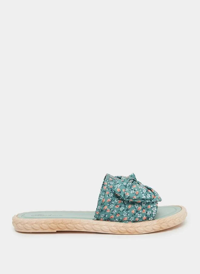 Take Two Take Two Floral Print Bow Detail Flat Sandals