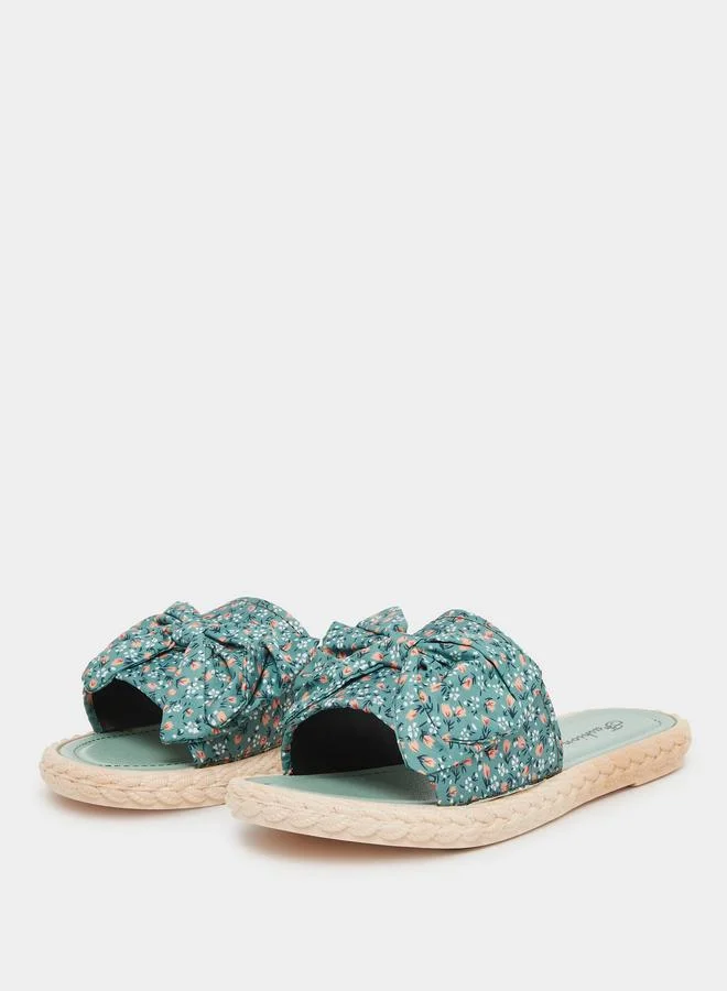 Take Two Take Two Floral Print Bow Detail Flat Sandals