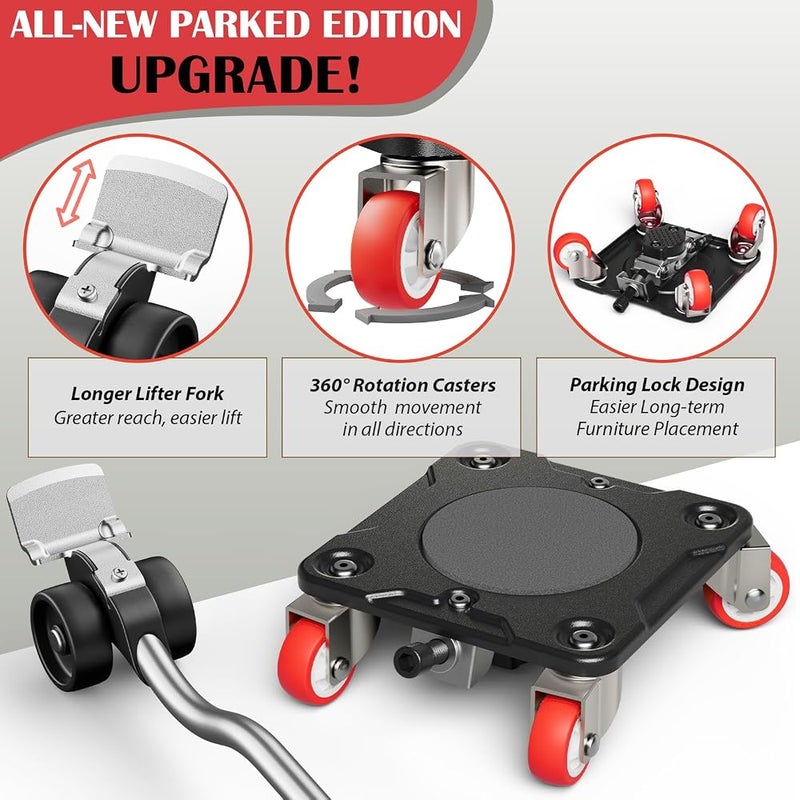 ONEON Furniture Mover Plus Parked Edition with Furniture Lifter, Periodic Moving Needs, Parking Lock Design, Lock Dollies for Long-Term Stability of Heavy Items, No Frequent Setup & Removal - Image 2