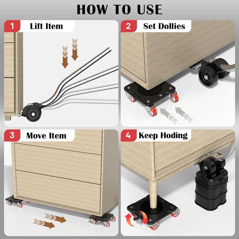 ONEON Furniture Mover Plus Parked Edition with Furniture Lifter, Periodic Moving Needs, Parking Lock Design, Lock Dollies for Long-Term Stability of Heavy Items, No Frequent Setup & Removal - Image 5