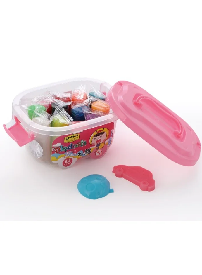 Tooly Play Dough Set in Carry Case with Side-Lock Lid and 3D Shapes 12 color