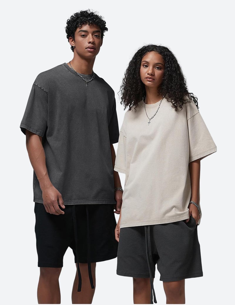 Arssm 4 Pack Oversized Tshirts for Men Acid Wash Loose Fit Vintage Cotton Heavyweight T Shirts Baggy Tees(BlackArmyKhakiBeige-XL) - Image 3