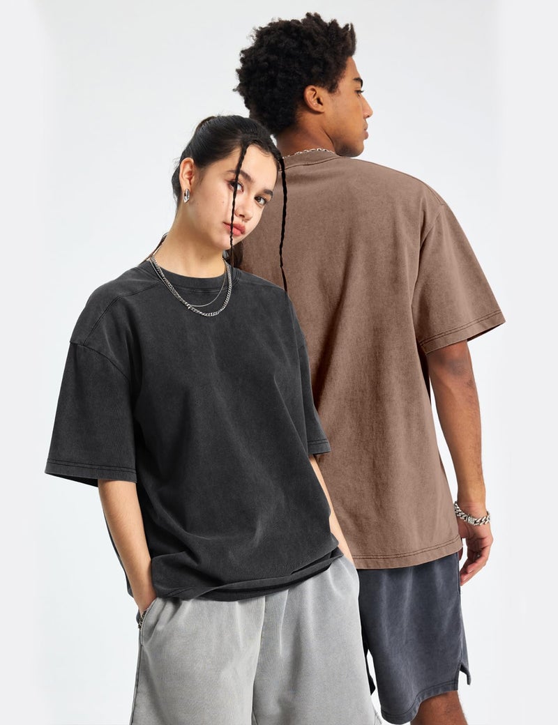 Arssm 4 Pack Oversized Tshirts for Men Acid Wash Loose Fit Vintage Cotton Heavyweight T Shirts Baggy Tees(BlackArmyKhakiBeige-XL) - Image 4