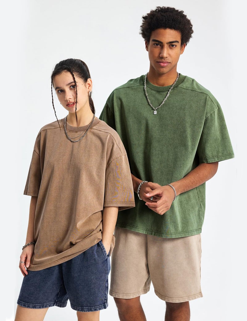 Arssm 4 Pack Oversized Tshirts for Men Acid Wash Loose Fit Vintage Cotton Heavyweight T Shirts Baggy Tees(BlackArmyKhakiBeige-XL) - Image 2
