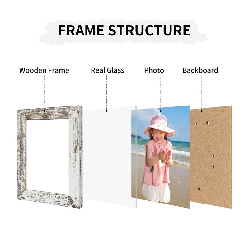 ccdcc 4x6 Collage Picture Frames Set of 2, Rustic Wooden Real Glass Vertical Hanging 3 Opening 4 by 6 Photo Frame, Distressed White - Image 3