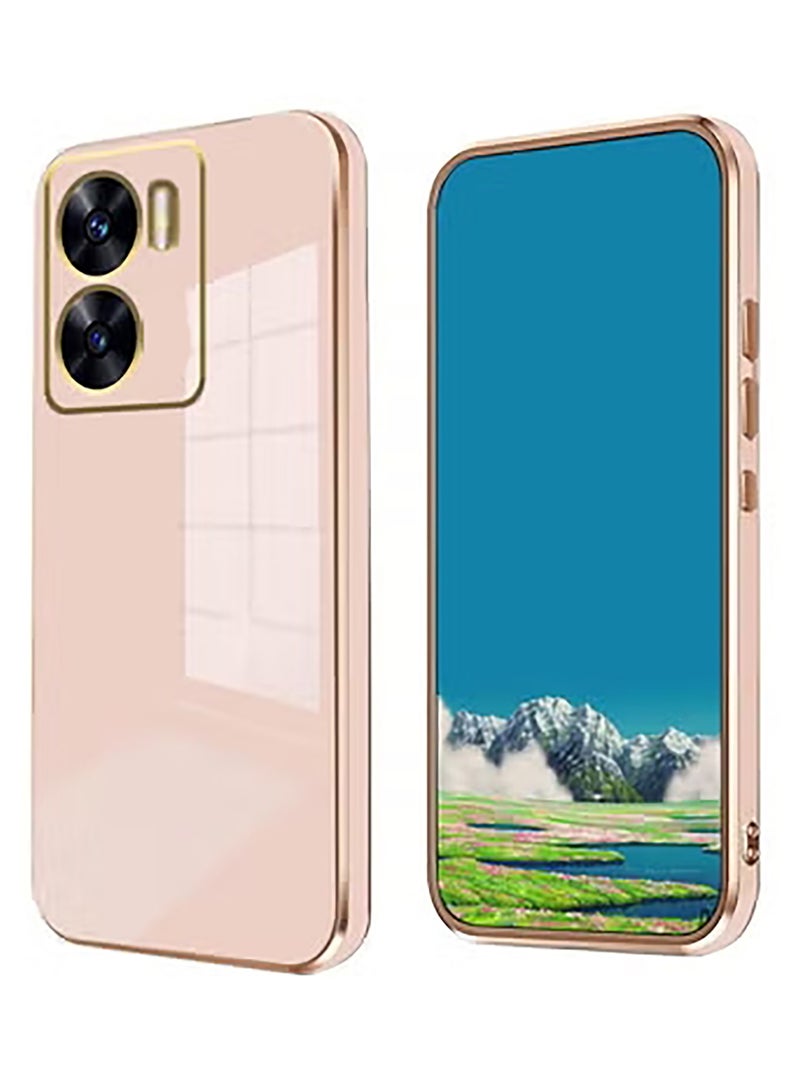 Compatible with OPPO Reno 13F cover, smooth veneer gold plated chrome, pink Thin and smooth shock-proof full protection OPPO Reno 13F case -pink - Image 1