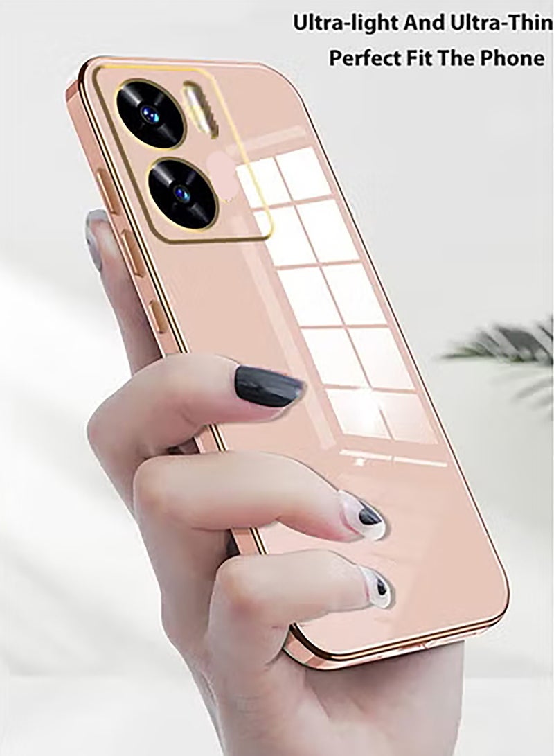 Compatible with OPPO Reno 13F cover, smooth veneer gold plated chrome, pink Thin and smooth shock-proof full protection OPPO Reno 13F case -pink - Image 2