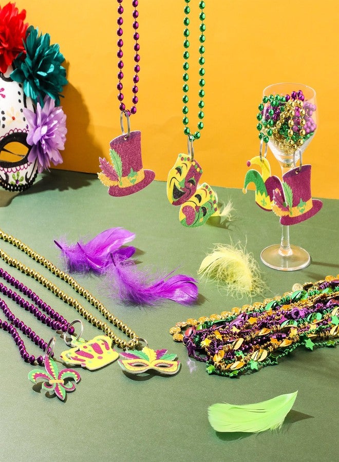 Ecation 118 Pcs Mardi Gras Beads Necklace and Pendant Set Gold Green Purple Carnival Necklace Assortment Mardi Gras Beads Bulk for Masquerade Costume Birthday Wedding Decorations Supplies - Image 4