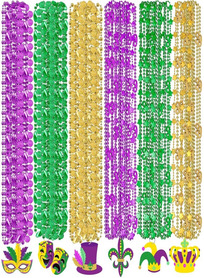 Ecation 118 Pcs Mardi Gras Beads Necklace and Pendant Set Gold Green Purple Carnival Necklace Assortment Mardi Gras Beads Bulk for Masquerade Costume Birthday Wedding Decorations Supplies - Image 1
