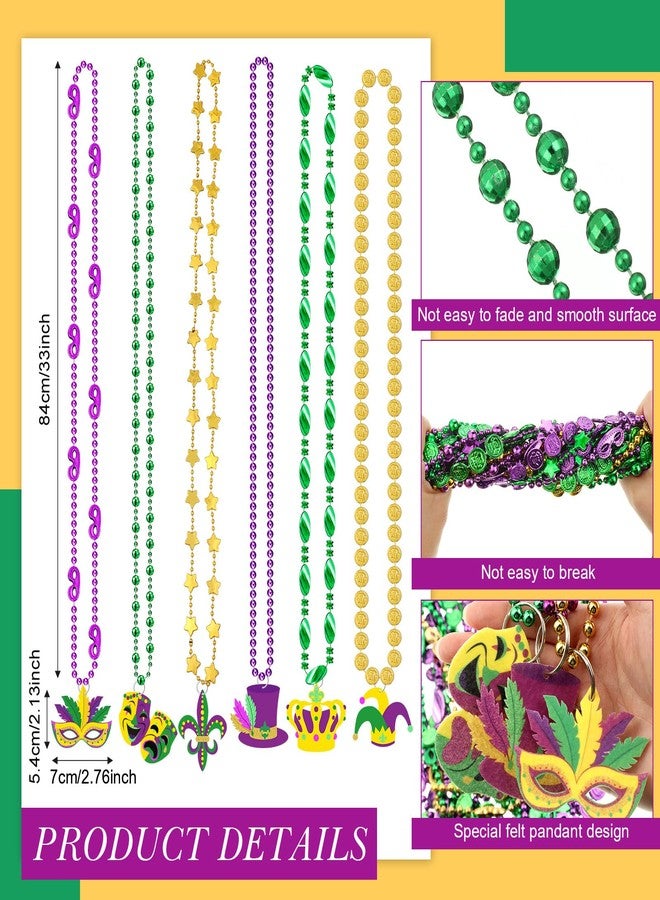 Ecation 118 Pcs Mardi Gras Beads Necklace and Pendant Set Gold Green Purple Carnival Necklace Assortment Mardi Gras Beads Bulk for Masquerade Costume Birthday Wedding Decorations Supplies - Image 2