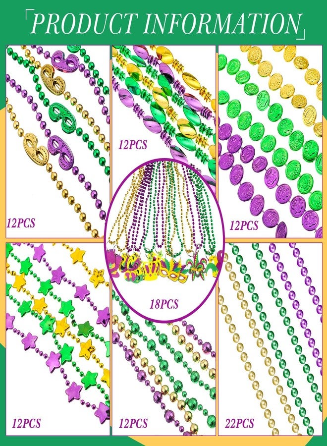 Ecation 118 Pcs Mardi Gras Beads Necklace and Pendant Set Gold Green Purple Carnival Necklace Assortment Mardi Gras Beads Bulk for Masquerade Costume Birthday Wedding Decorations Supplies - Image 3