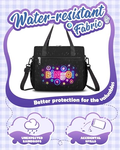 FOKDUVB Bingo Bag for Daubers Dabbers Dobbers Dotters Water Resistant Bingo Accessories Bag with Pockets for Adults Seniors (Black) - Image 5
