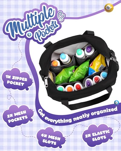 FOKDUVB Bingo Bag for Daubers Dabbers Dobbers Dotters Water Resistant Bingo Accessories Bag with Pockets for Adults Seniors (Black) - Image 2