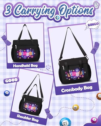 FOKDUVB Bingo Bag for Daubers Dabbers Dobbers Dotters Water Resistant Bingo Accessories Bag with Pockets for Adults Seniors (Black) - Image 3