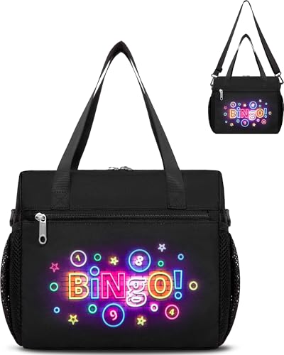 FOKDUVB Bingo Bag for Daubers Dabbers Dobbers Dotters Water Resistant Bingo Accessories Bag with Pockets for Adults Seniors (Black) - Image 1