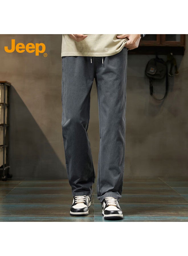 Jeep سروال جينز كاجوال للرجال من جيب بقصة مستقيمة فضفاضة رمادي داكن 3XL ربيع خريف - Image 2