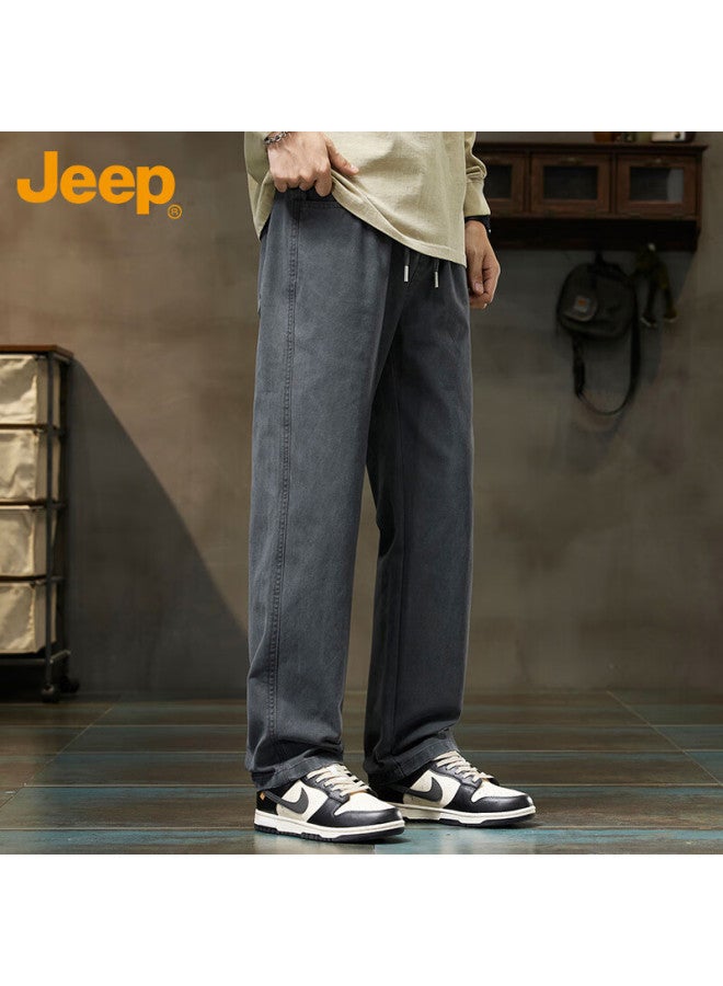 Jeep سروال جينز كاجوال للرجال من جيب بقصة مستقيمة فضفاضة رمادي داكن 3XL ربيع خريف - Image 4