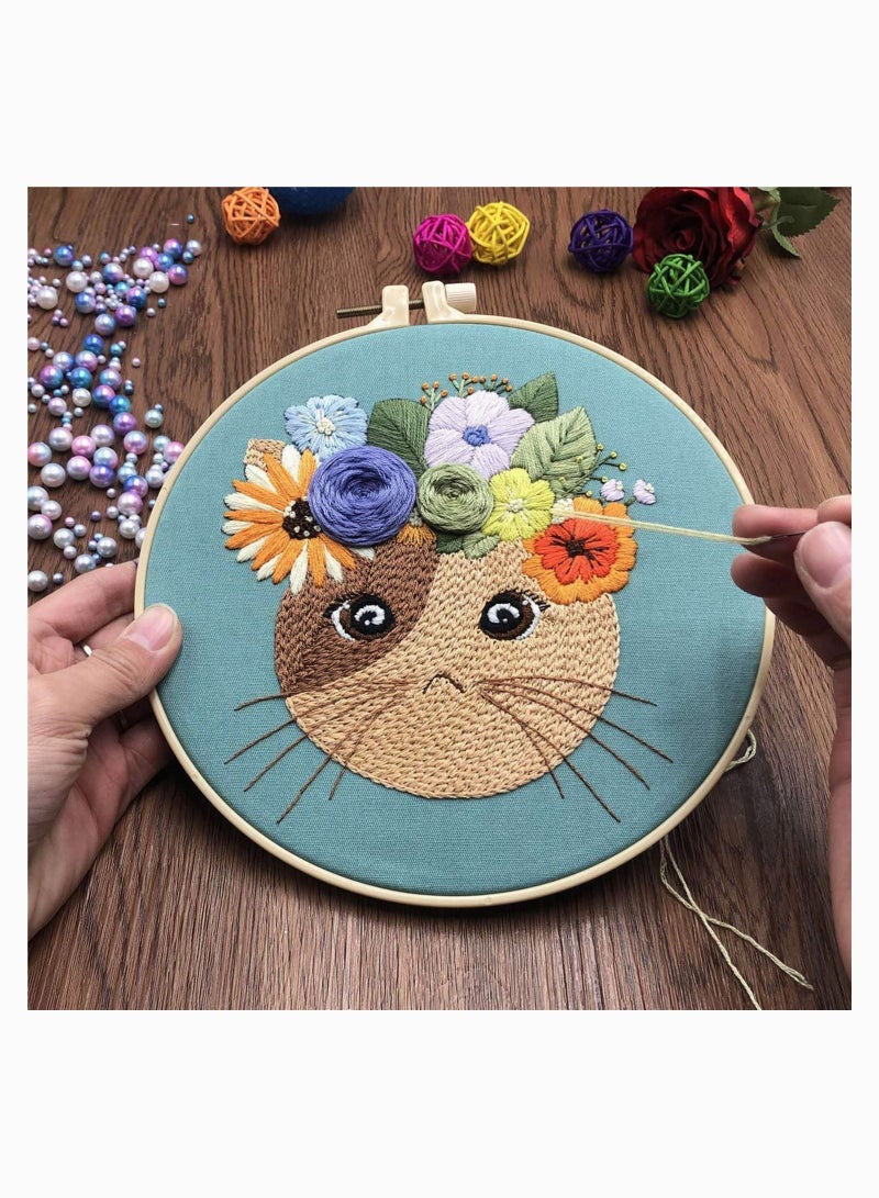 Hand Beginner Embroidery kit for Adults, Easy Stamped Dimensions Cross Stitch Kits with Pattern Animals Cat, Funny DIY Floss Punch Needle Tool Starter Kids needlepoin - Image 2