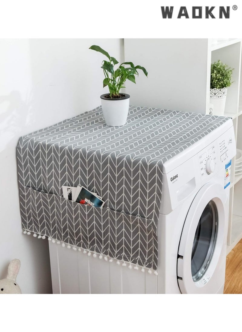 WAOKN Premium Washing Machine Cover with Storage, Dust-Proof Design for Washer and Dryer Tops, 6 Pockets for Easy Access, Ideal for Home Kitchen Laundry, Stylish and Practical, Enhances Laundry Room Decor  - Image 3