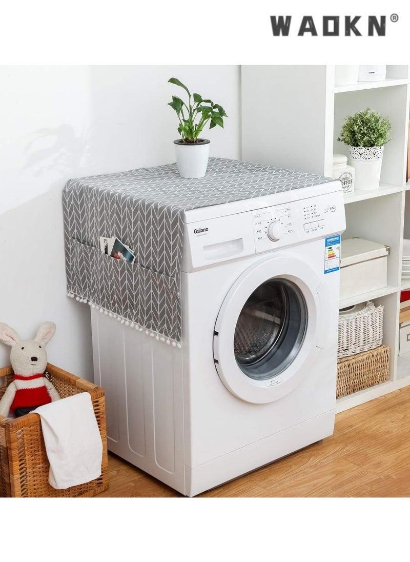 WAOKN Premium Washing Machine Cover with Storage, Dust-Proof Design for Washer and Dryer Tops, 6 Pockets for Easy Access, Ideal for Home Kitchen Laundry, Stylish and Practical, Enhances Laundry Room Decor  - Image 2
