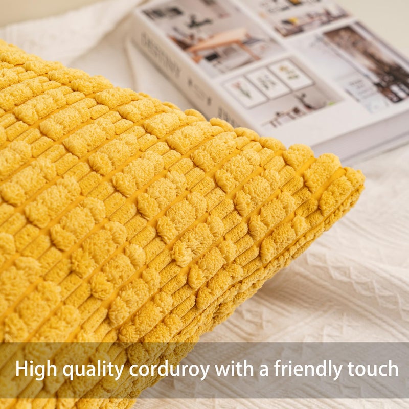 Aegero Pack of 2 Corduroy Decorative Throw Pillow Covers 18x18 InchSoft Boho Striped Pillow Covers Modern Farmhouse Home Decor for Sofa Living Room Couch Bed(Yellow) - Image 2