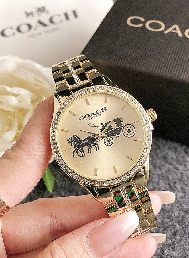 Coach Classic Men's and Women's Fashion Multi functional Alloy Round Quartz Watch Stainless Steel Strap 38CM