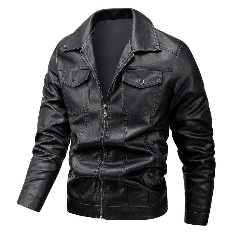 Men'S Leather Winter New Korean Fashion Youth Fashion Casual All-Match Lapel Fleece-Lined Thickened Warm Jacket - Image 2