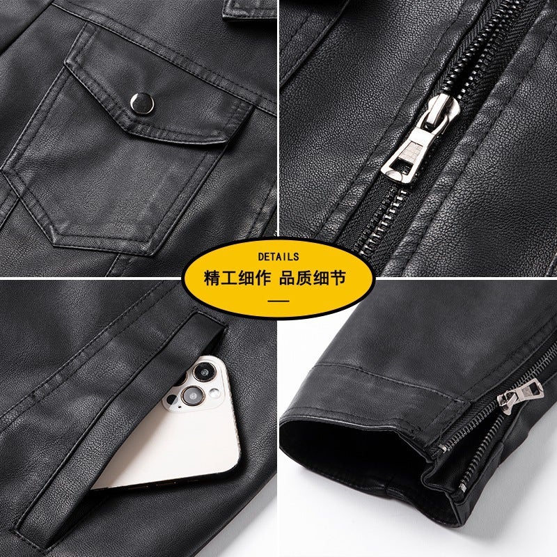 Men'S Leather Winter New Korean Fashion Youth Fashion Casual All-Match Lapel Fleece-Lined Thickened Warm Jacket - Image 5