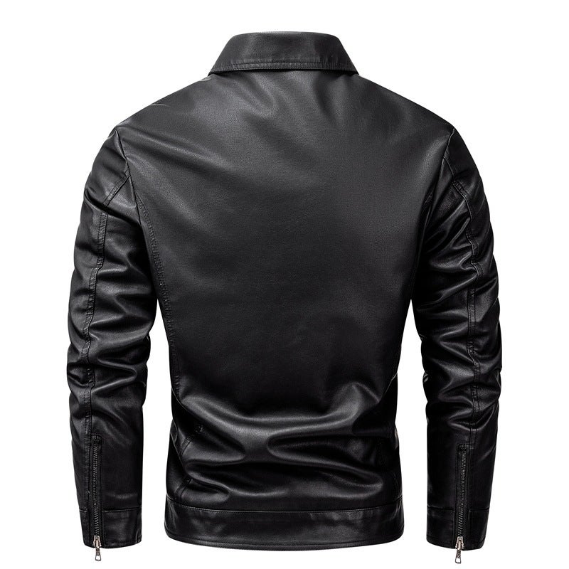 Men'S Leather Winter New Korean Fashion Youth Fashion Casual All-Match Lapel Fleece-Lined Thickened Warm Jacket - Image 3