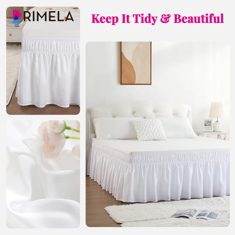 RIMELA White Bed Skirt Queen Size 18 Inch Drop, Elastic Bed Skirting for Bed Base and Frame, Bedding Dust Ruffle Easy to Install, Lightweight Wrap Around Adjustable Bedskirt - Image 4