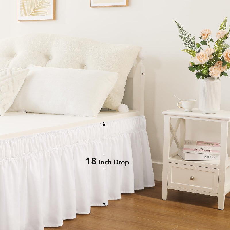 RIMELA White Bed Skirt Queen Size 18 Inch Drop, Elastic Bed Skirting for Bed Base and Frame, Bedding Dust Ruffle Easy to Install, Lightweight Wrap Around Adjustable Bedskirt - Image 5