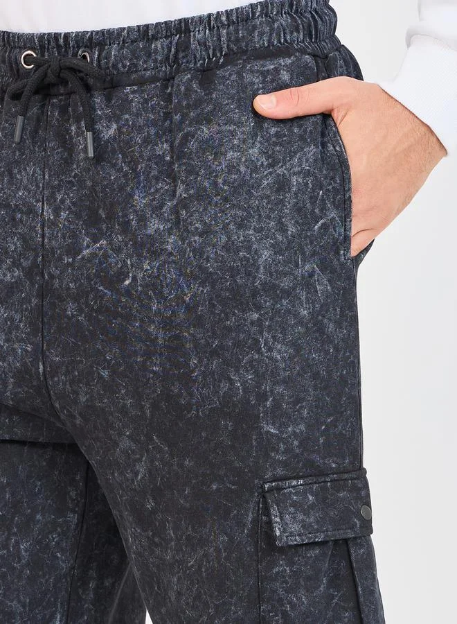 Styli Acid Wash Cargo Pocket Oversized Open Hem Joggers