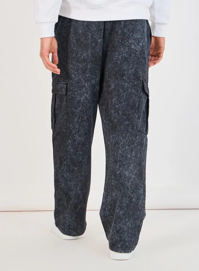 Styli Acid Wash Cargo Pocket Oversized Open Hem Joggers