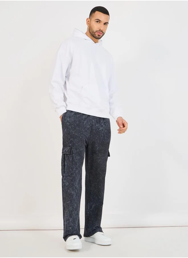 Styli Acid Wash Cargo Pocket Oversized Open Hem Joggers